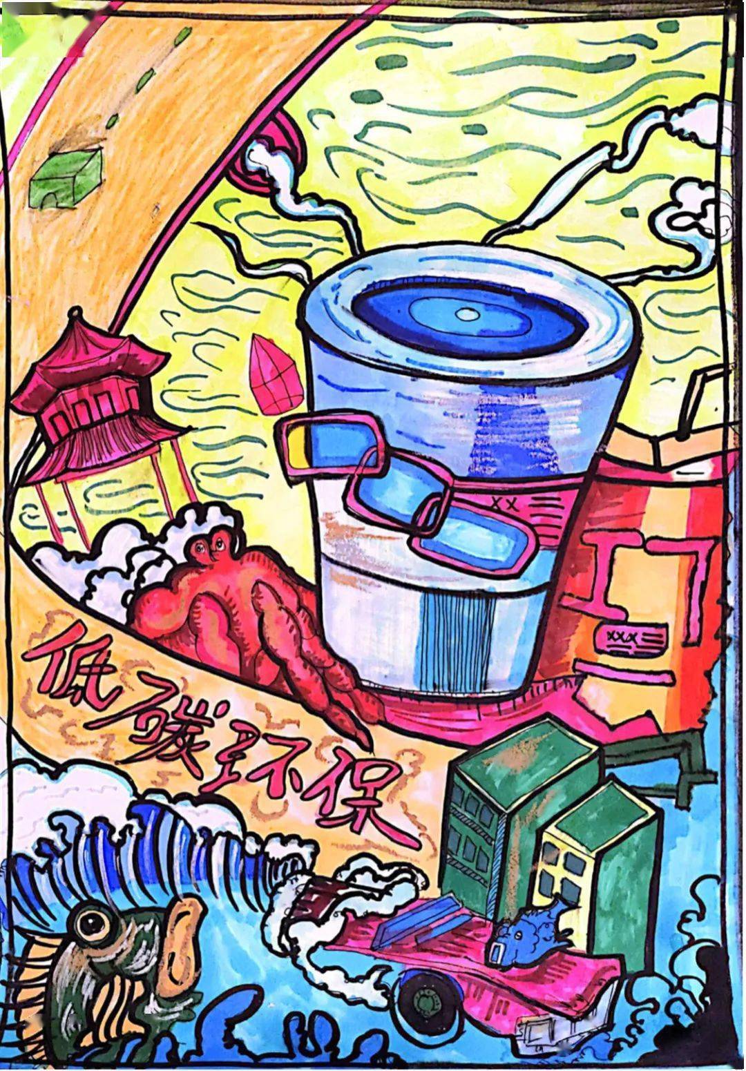 "喜迎二十大 童心绘环保" 全市中小学生环保绘画大赛作品赏析(8)_辅导