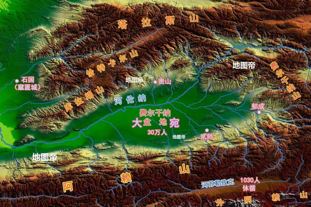 取道车师(吐鲁番盆地),再沿塔里木河西行,经龟兹,疏勒等地,翻越葱岭
