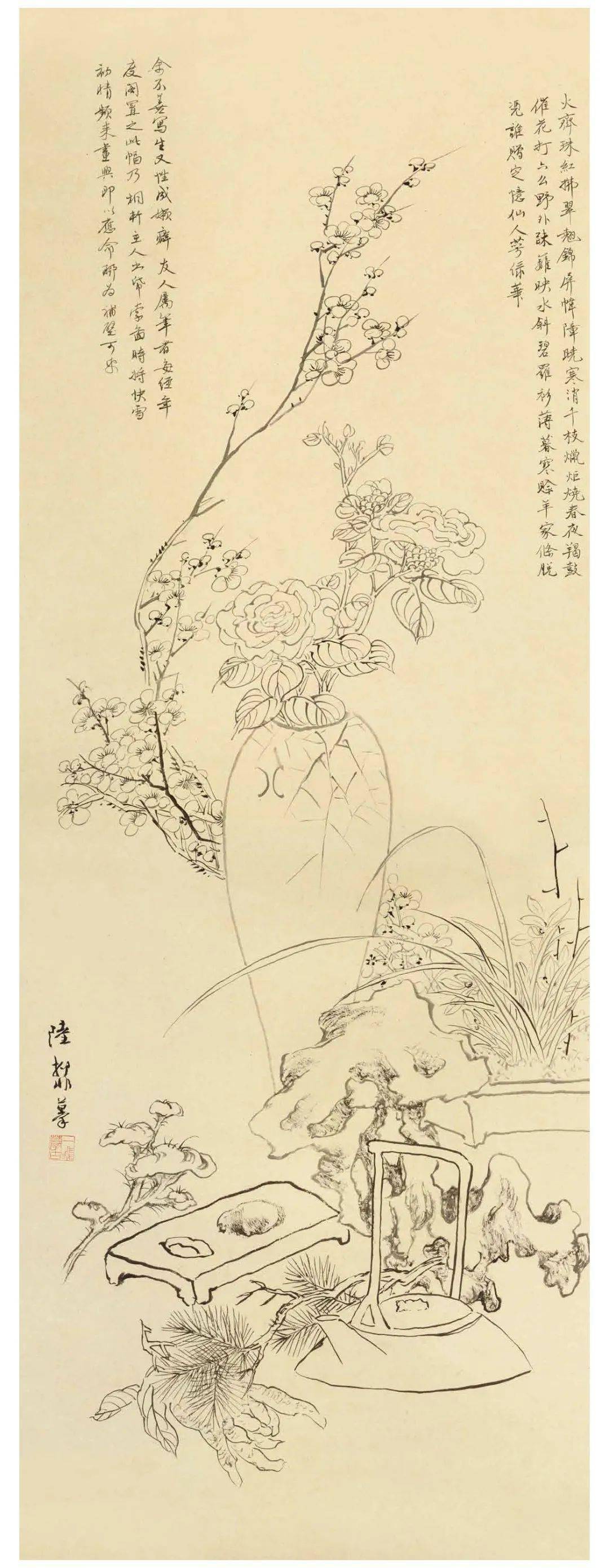陆抑非白描花鸟课徒稿_昙花_古人_初稿