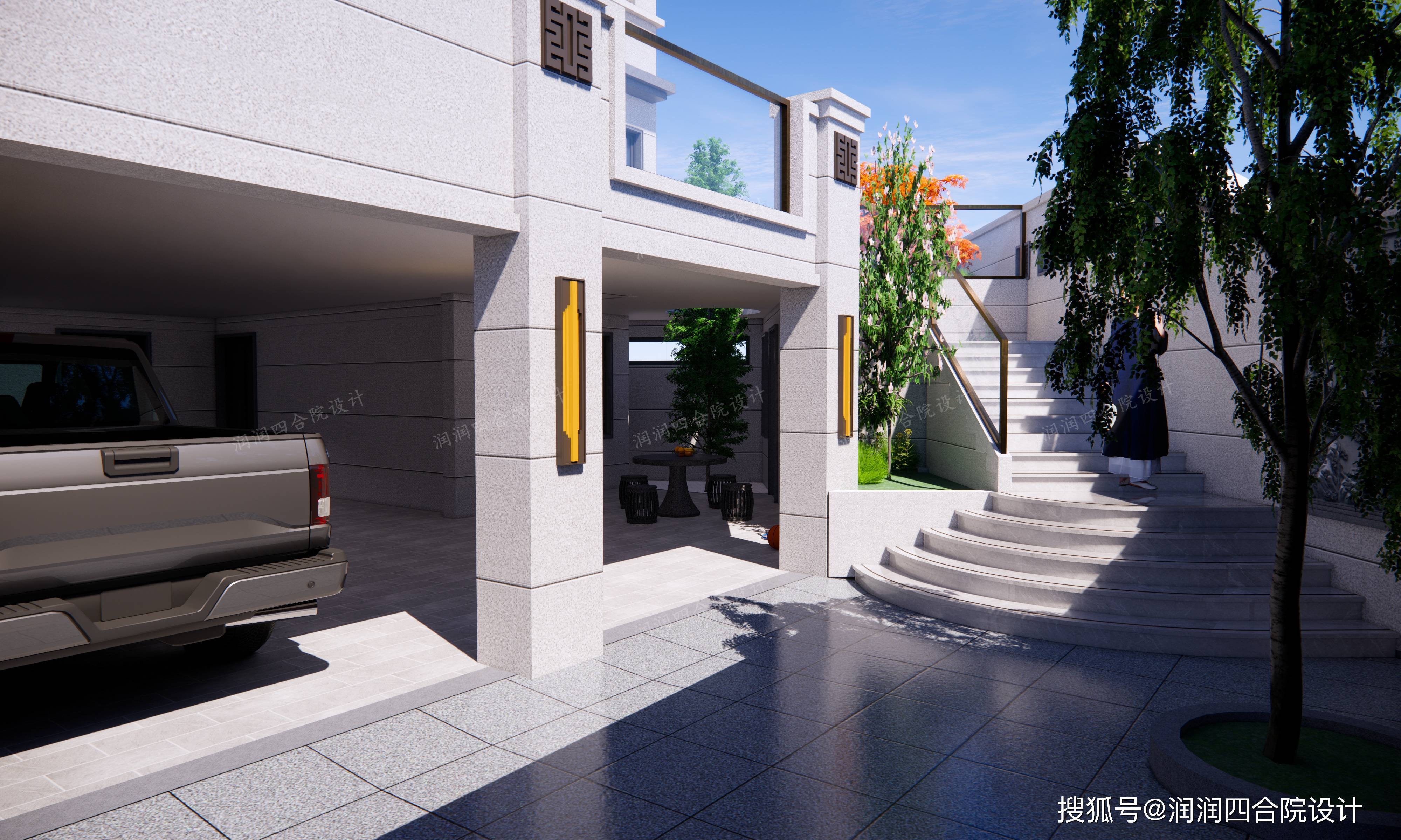 新中式全石材别墅,创新整层架空17×16——润润四合院设计刘鹰_空间