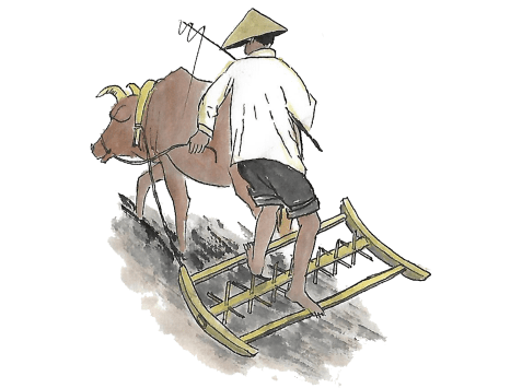 先进的步犁曲辕犁是唐代中国劳动人民发明的耕犁.