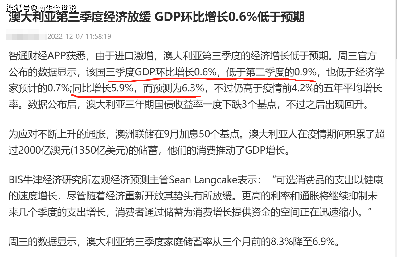 有何区别？5.8%和5.9%，都是澳大利亚第三季度GDP的同比增长率_搜狐网