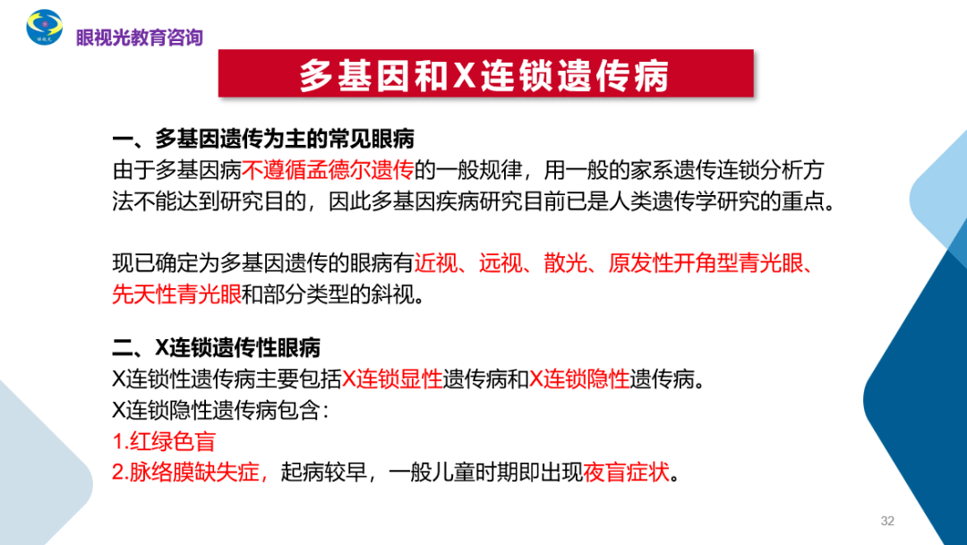 x連鎖遺傳病—紅綠色盲,脈絡膜缺失症5.