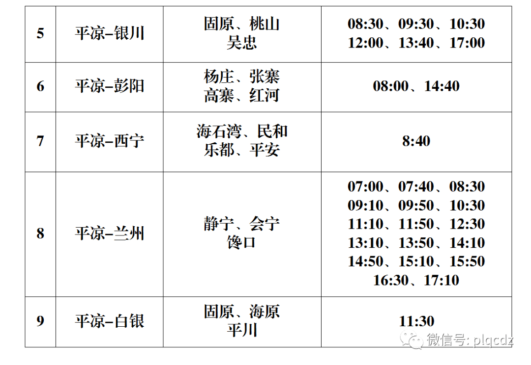 平凉汽车西站逐步恢复西安,兰州,定西,天水,银川静宁,庄浪,固原, 西峰