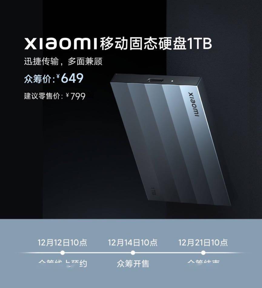 小米移动固态硬盘1TB发布：读写超2000MB/s，众筹价649元