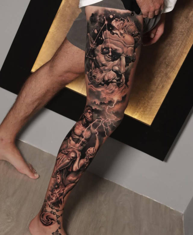 写实风格花腿纹身,包腿纹身图案_上海