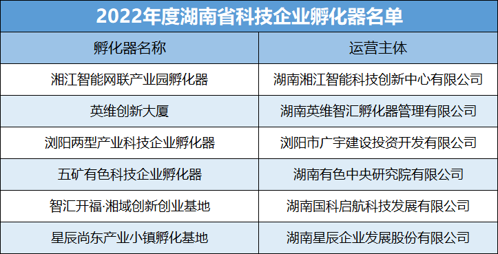 科技企业孵化器名单中,长沙共有6家上榜,分别是湘江智能网联产业园