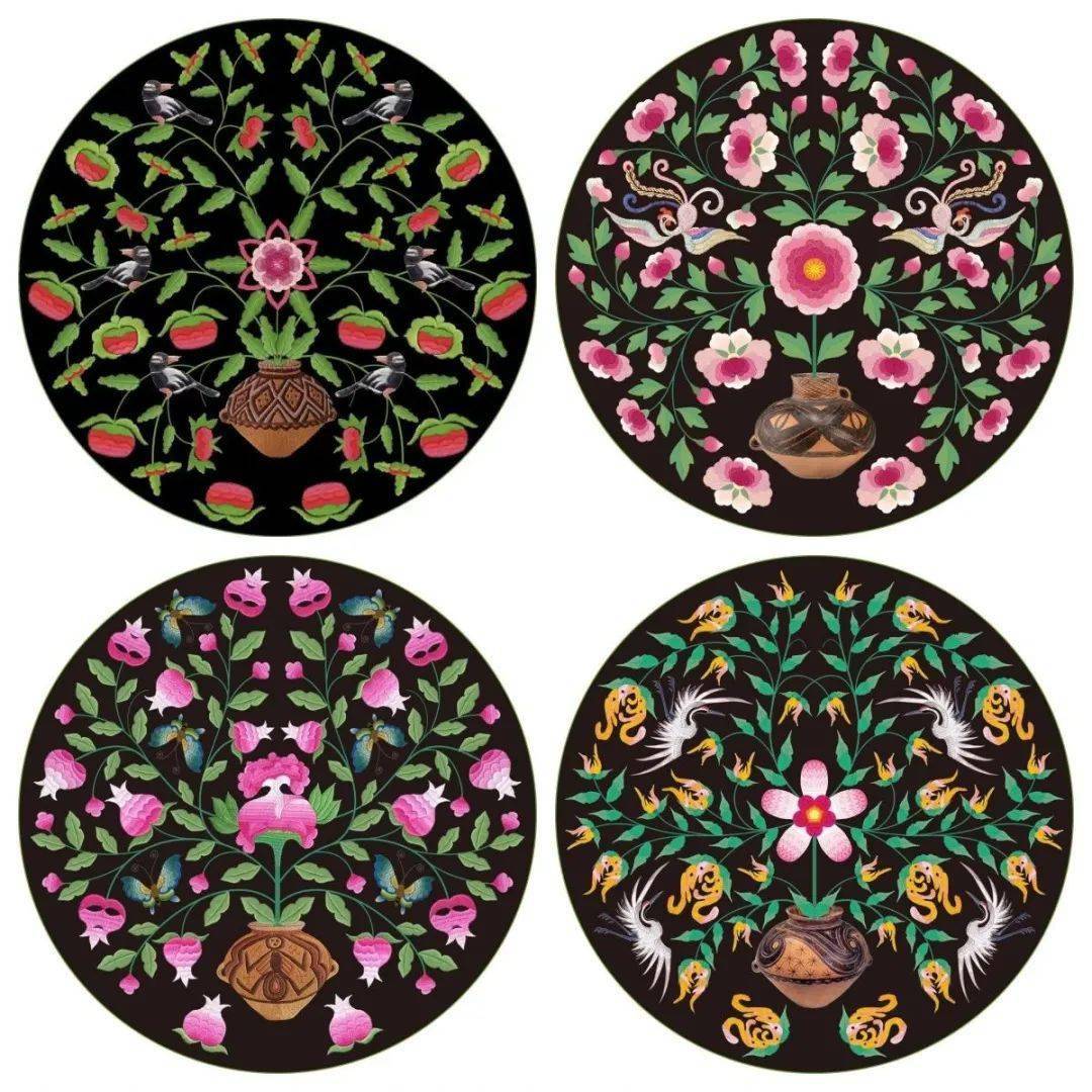 《五福临门》共有5副内容不同的绣品挂画,用河湟刺绣技艺将青海民间