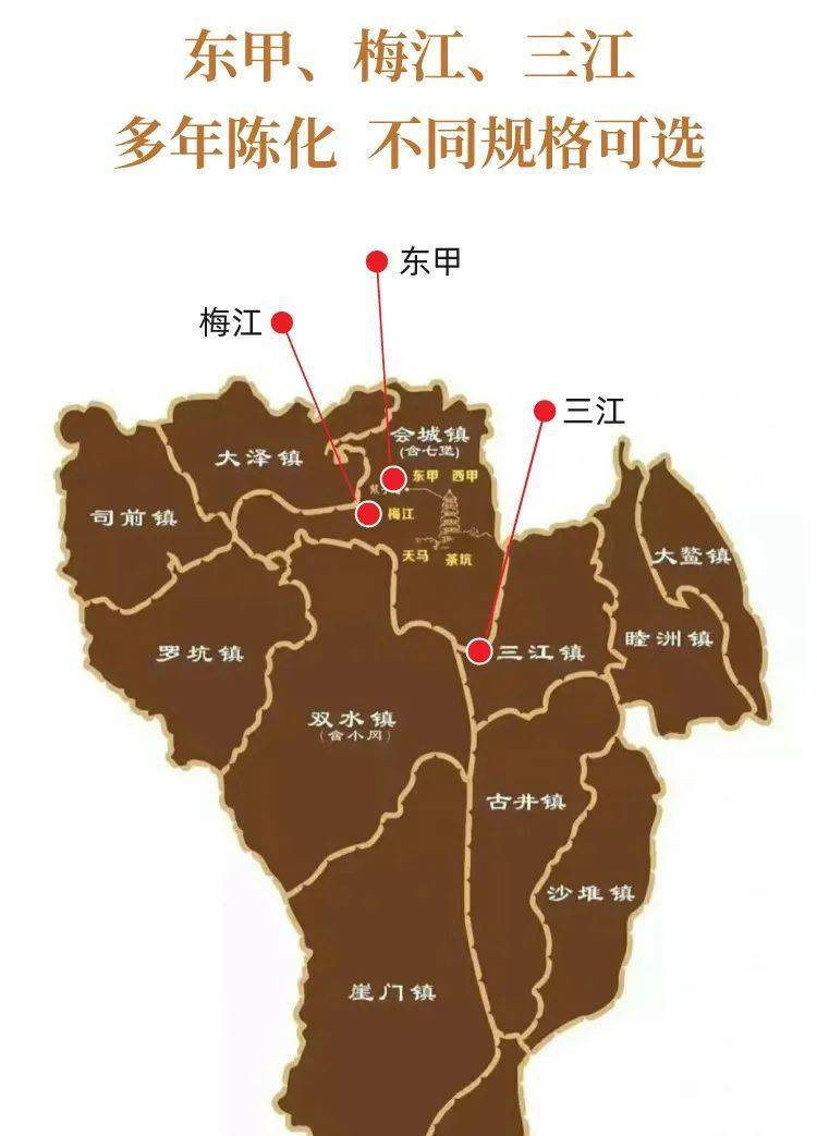 二线产区——三江村核心一线产区——梅江村新会核心产区——东甲村