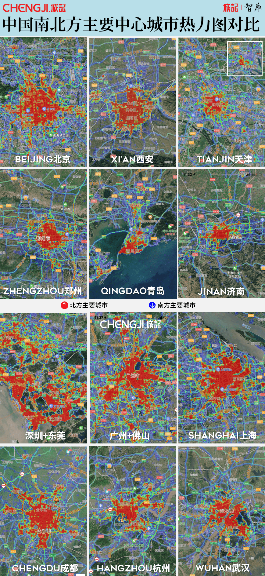 中国南北方主要城市热力图对比◎制图/城记智库有些城市,是另一种场景