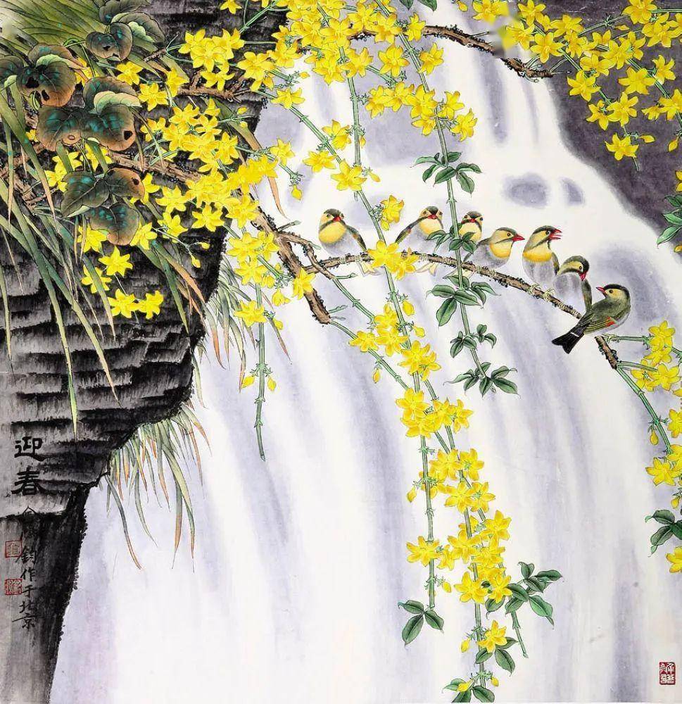 快立春了,赏大师笔下迎春花,春意盎然!_花鸟画_色彩_山水
