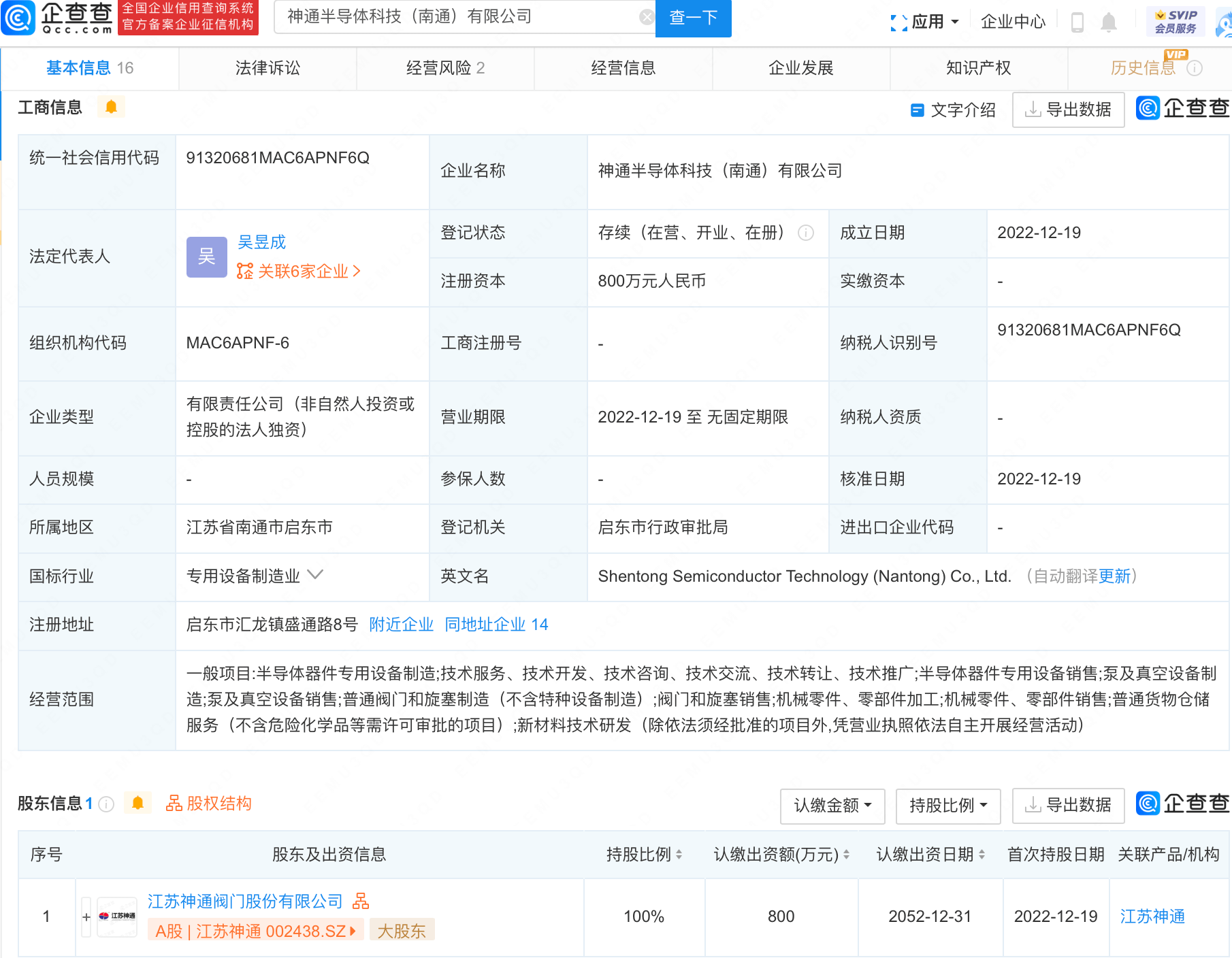 江苏神通于南通新设半导体科技子公司_搜狐网