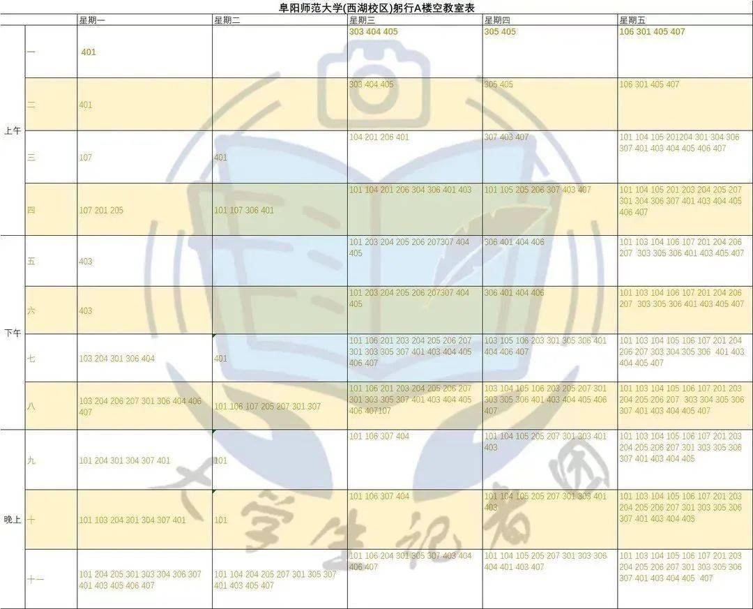 阜阳师范大学空教室表图片