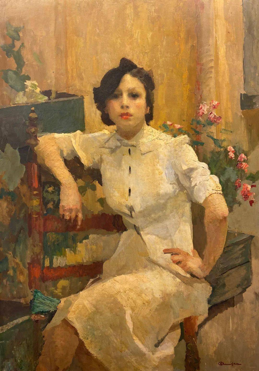 67意大利画家朱塞佩-阿米萨尼的女性油画,调色优雅.