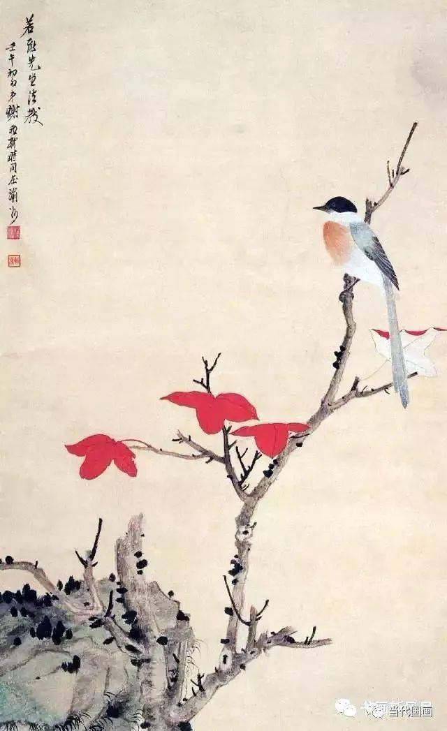 谢稚柳的红叶小鸟_作品_绘画_成就