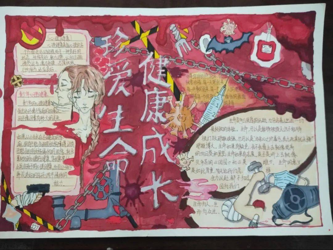 态度融入手抄报宜职学子一直牢记于心健康的可贵与生命的无价一切安好