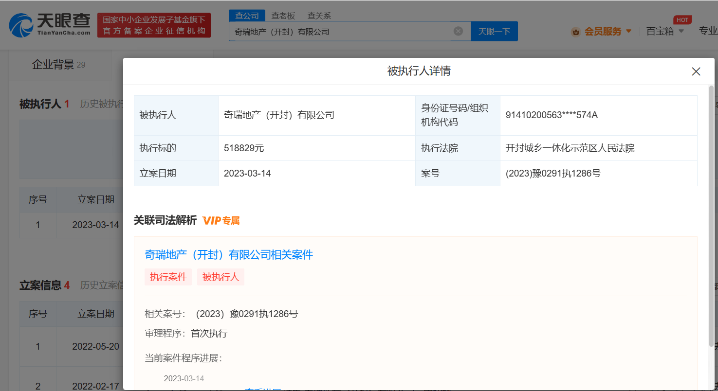 奇瑞旗下地产公司被强执51万 奇瑞地产开封公司成被施行人