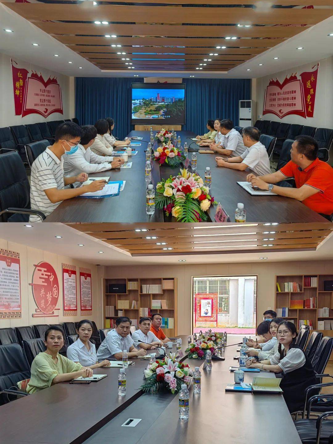 座谈会上,团市委书记李珊,联东中学校长莫文基与团市委调研组其他成员