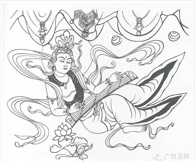 敦煌莫高窟飞天白描人物稿_艺术_作品_玉友