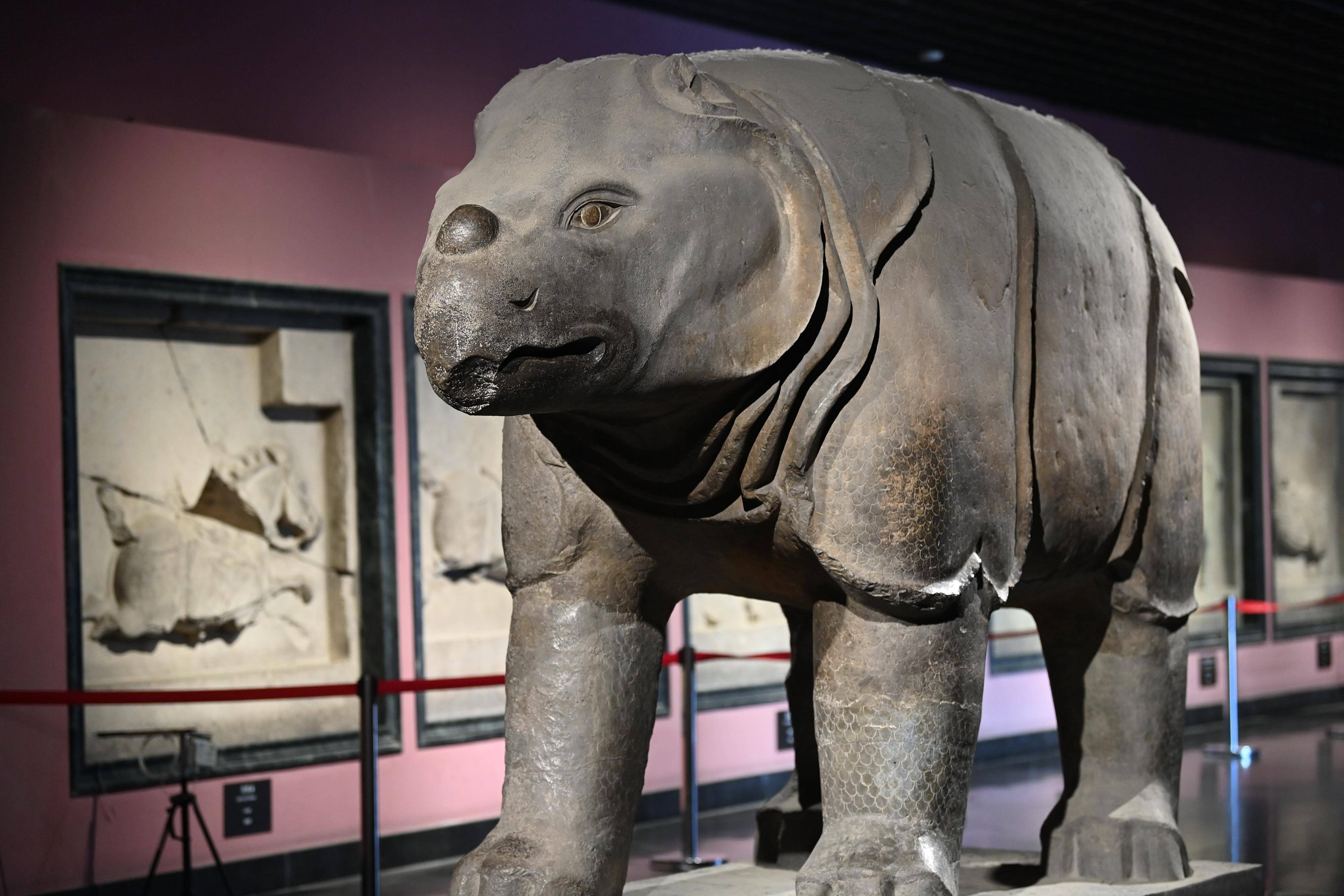 这是在西安碑林博物馆拍摄的唐献陵石犀(5月9日摄).