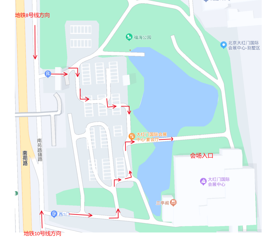 或地铁8号线海户屯站c出口向南步行500米,由福海公园西门按路线行进