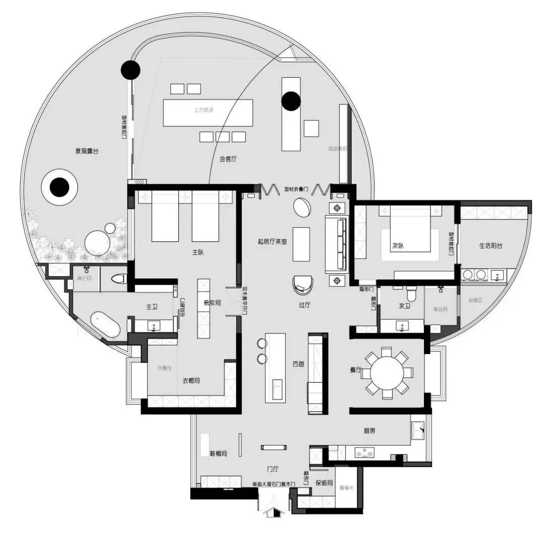220㎡轻奢大宅,在超大弧形阳台欣赏270度江景的品质生活_空间_改造