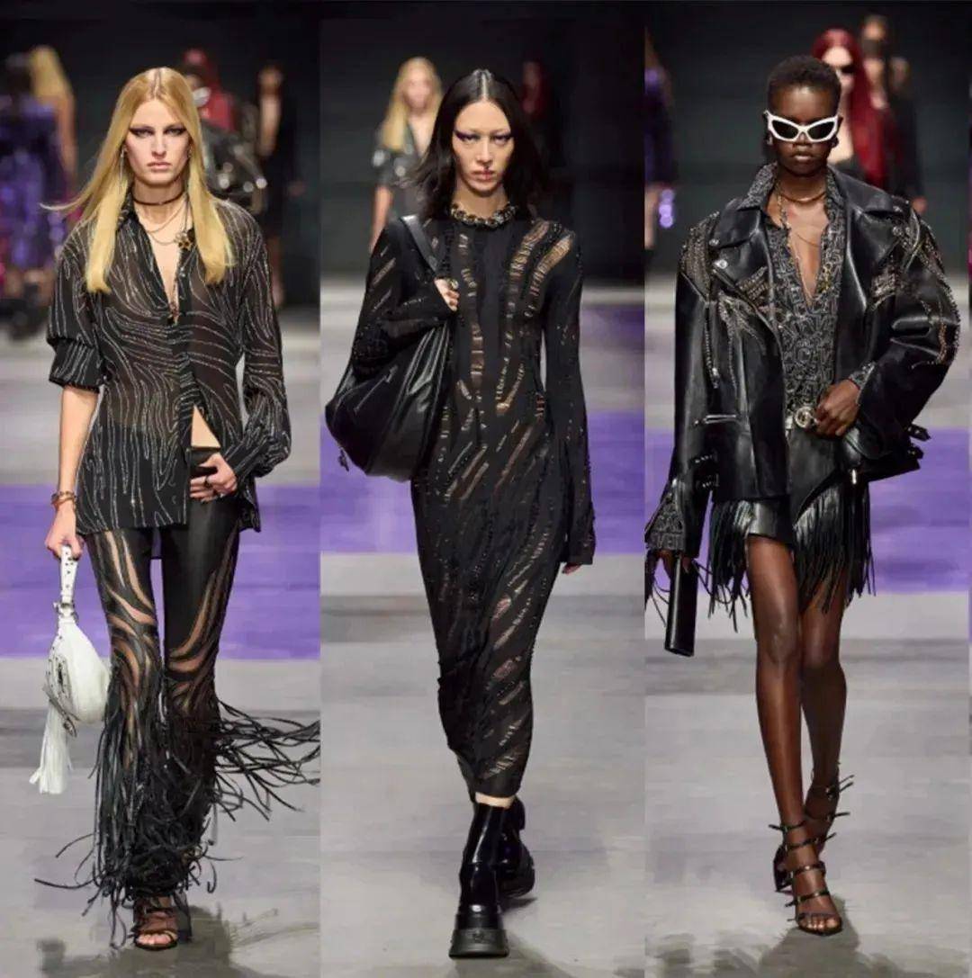versace 与 dua lipa 联名秀推出鲸鱼边低腰裤波点和蝴蝶印花