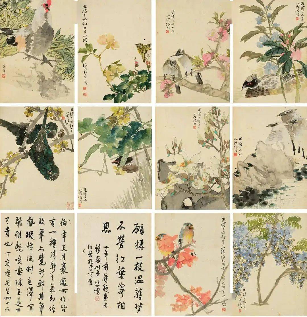 于非廠  花鳥冊頁 Album of Birds and Flowers, ink and color on silk, album of