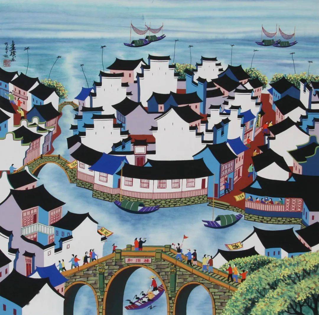 强国有我"——金山农民画作品系列展(十六)_古镇_祖国_全国