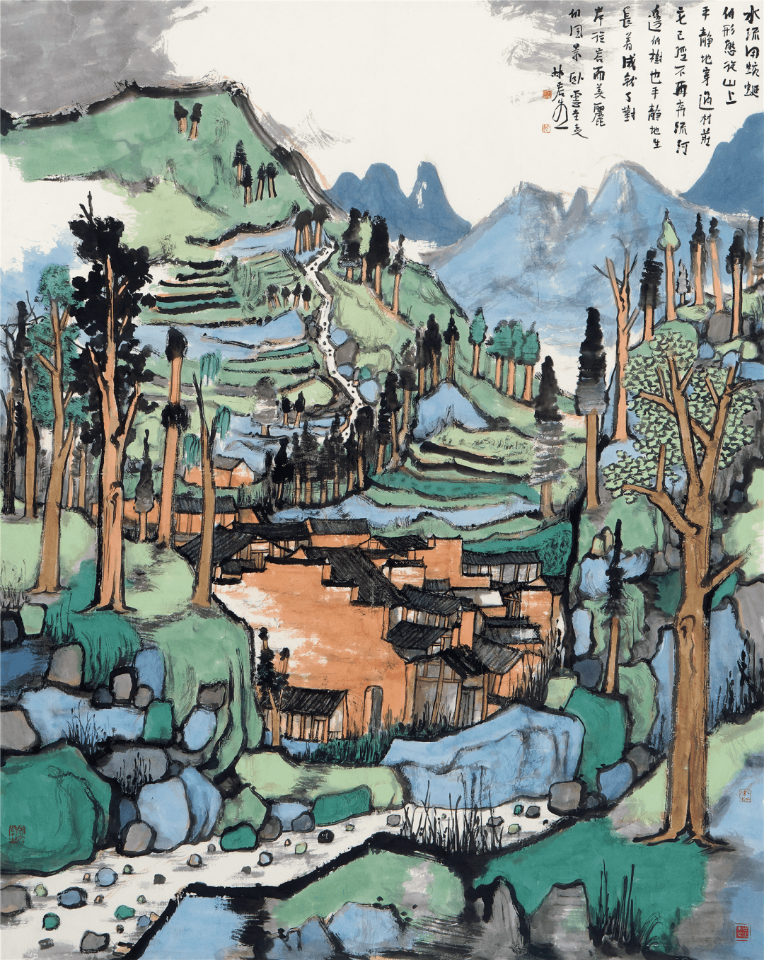 丝路生活 中国画 136cm×68cm×2 北京王永亮 诗心别山村 中国画 200