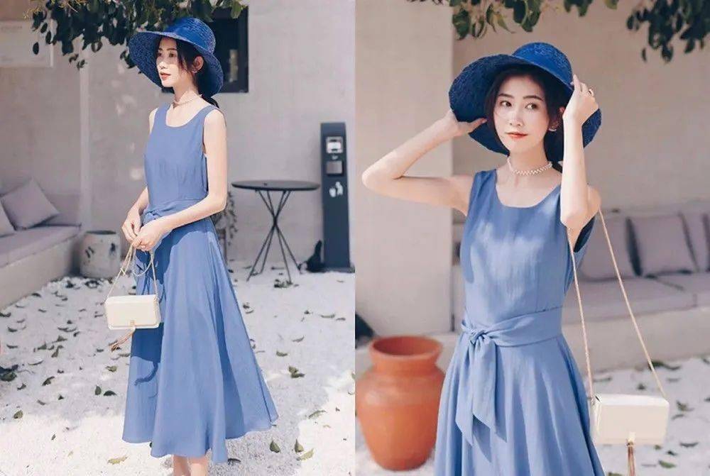 夏天穿蓝色就是把蓝天穿在身上,蓝色衣服这样搭配温柔治愈又减龄