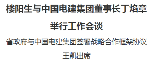 楼阳生与中国电建集团董事长丁焰章举行工作会谈