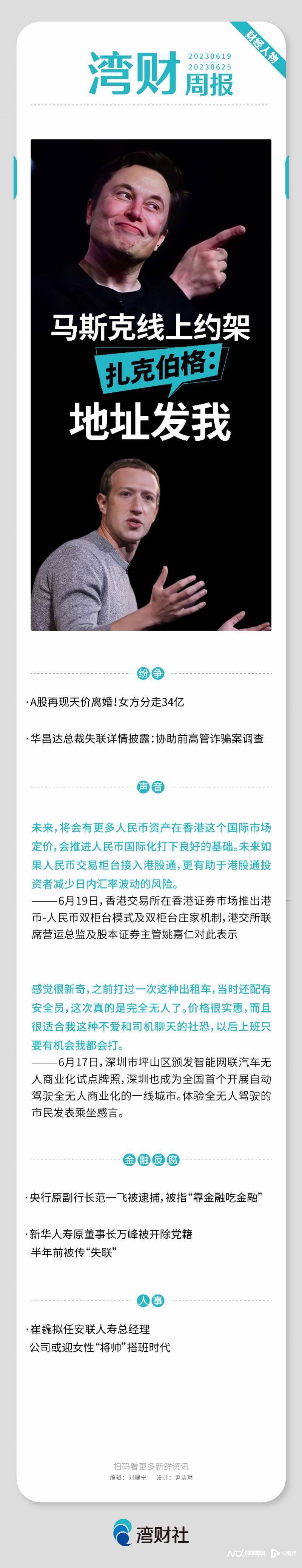 湾财一周人物|马斯克网上约架扎克伯格；A股再现天价离婚_搜狐网