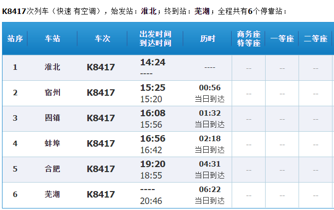 合肥—淮北(8:43–13:00),7月1日开行二,加开列车k8409(淮北—合肥),k