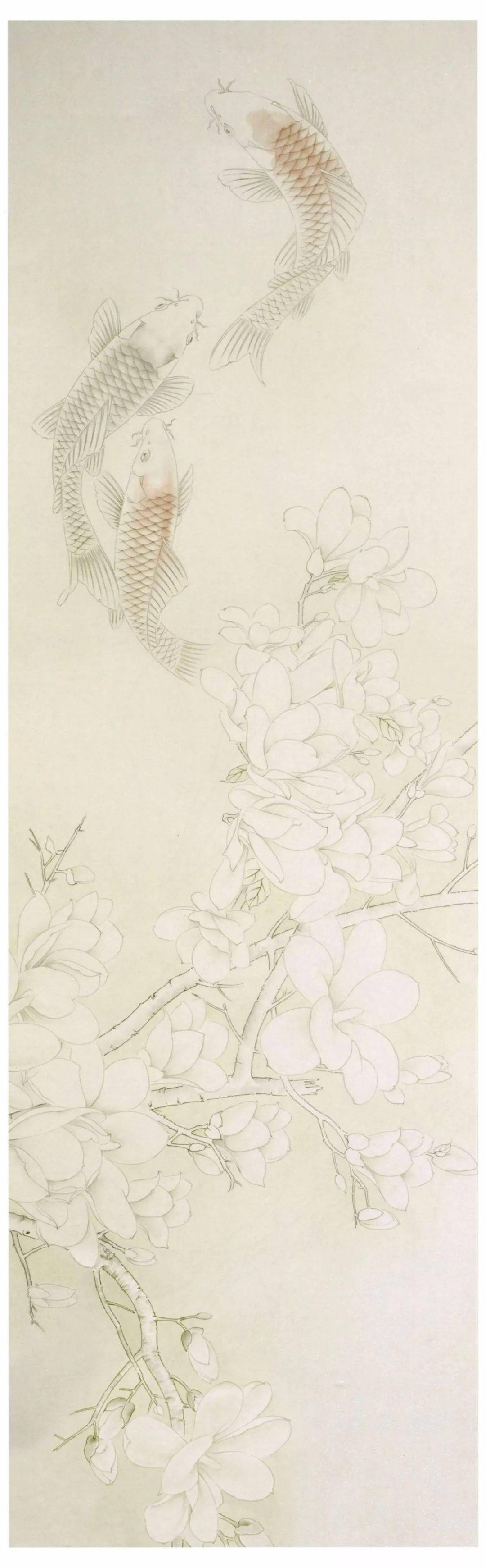 【国画教程】工笔画玉兰鲤鱼绘制步骤_花瓣_颜色_背景