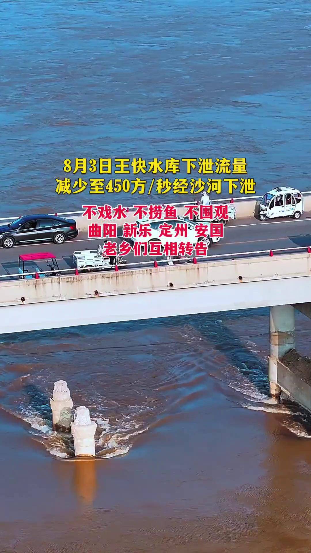 450方/秒 王快水库 泄洪 沙河行洪 不戏水 不捞鱼 不围观 曲阳 定州