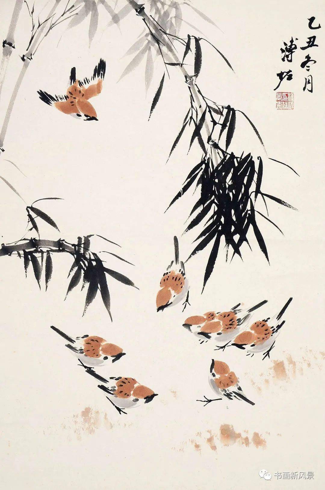 这组小麻雀,欢快自在,惹人爱!_龙湖_颜伯龙_徐悲鸿