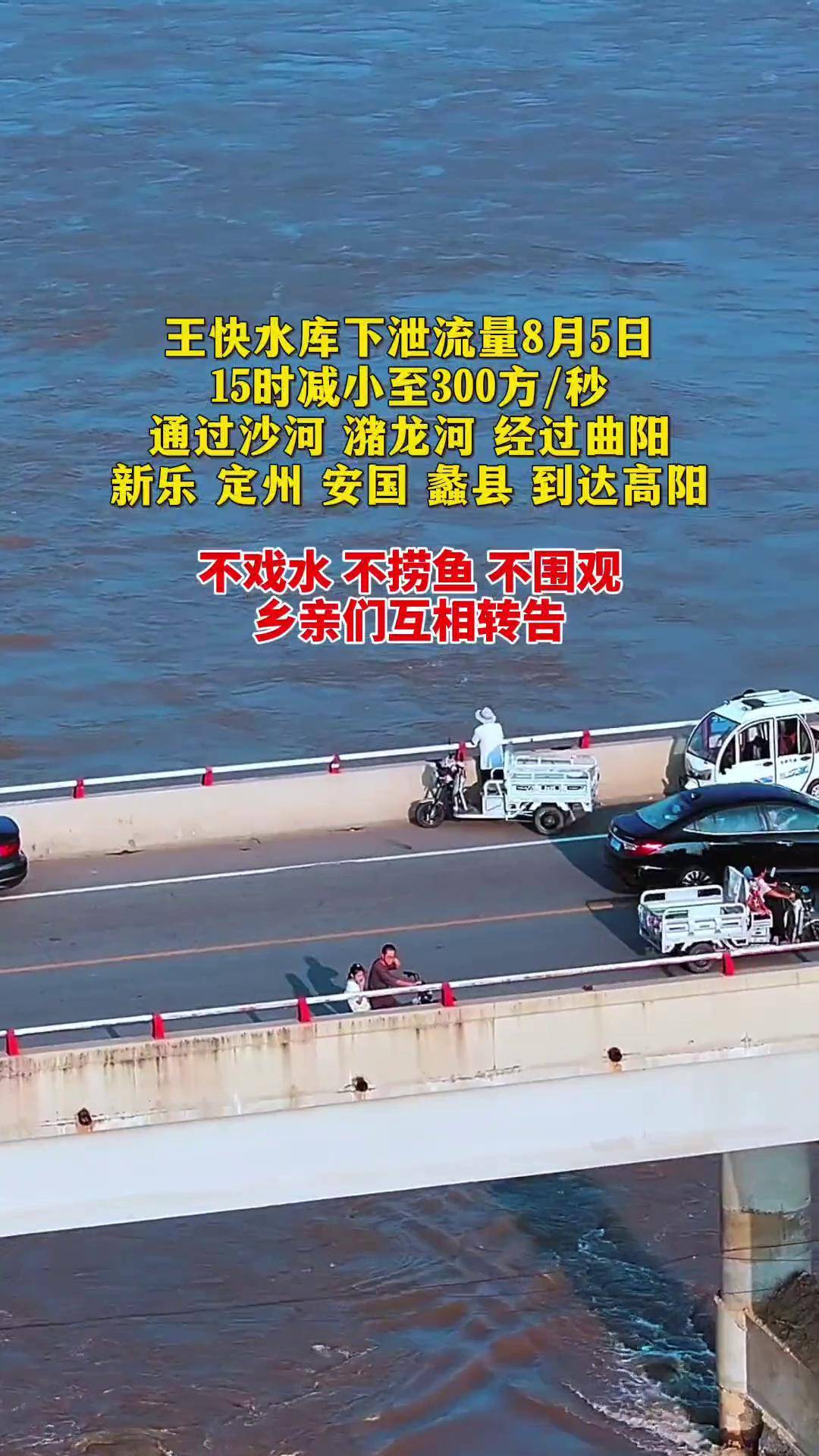 300方/秒王快水库 泄洪 通过沙河 潴龙河 经过曲阳 新乐 定州 安国