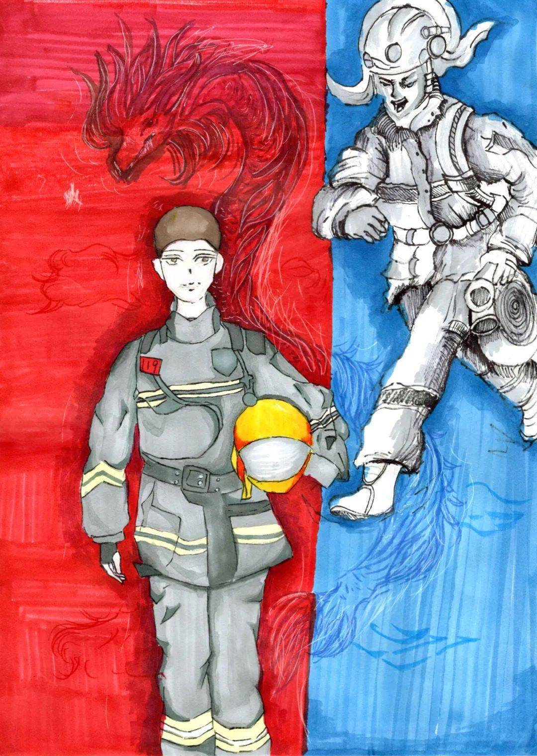 手绘消防梦,笔述消防情!这些作品用心了～_火焰_火灾_叔叔