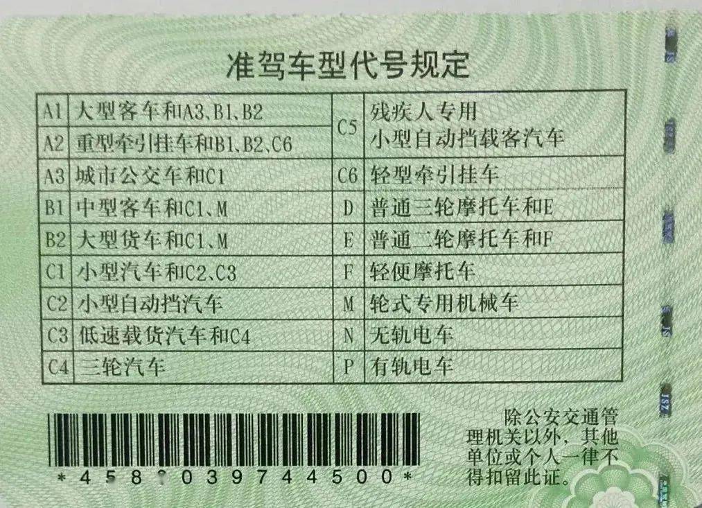 不可驾驶:a1,a2,a3,b1,b2,c3,c4,c6,d,e,m,n,p可驾驶:c1,c2,c5,f05