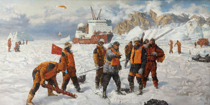 200cm×400cm 2019年 中国美术馆收藏油画《极地科考·雪龙号驶进