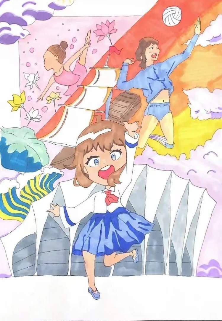 13号 王轩辕《滑板公园》14号 潘舒瑶《我的乒乓强国梦!