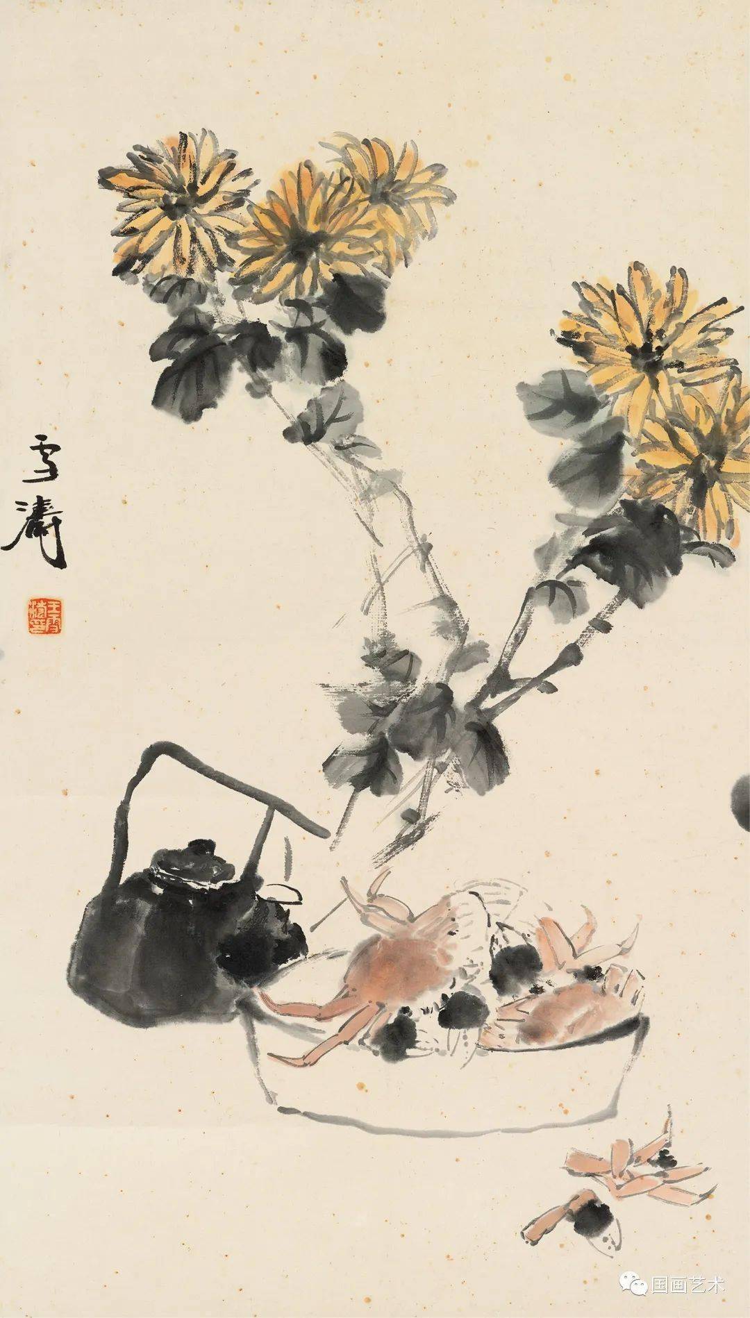 秋意浓,王雪涛笔下菊黄蟹肥_艺术_花鸟画_色彩
