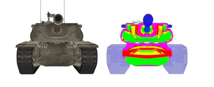 t57重型坦克炮塔正面遍布复杂的曲面在v系重坦上线前,摇摆炮塔一直