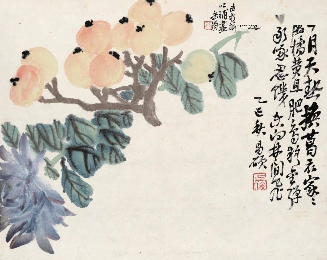 吴昌硕花卉册八开，四季花开，年年兴盛。_梅花忆_海派_大写意