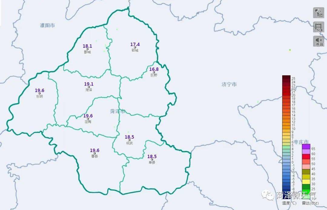 1°c最高氣溫都達到19.6°c定陶,東明,曹縣監測顯示昨日天氣晴好