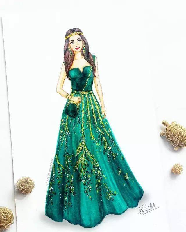 彩铅手绘水果丨马克笔,彩铅的手绘礼服婚纱强势来袭!_衣服_裙子_身材