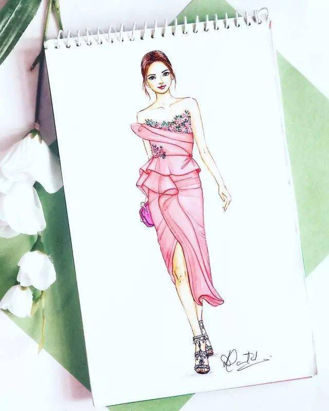 彩铅手绘水果丨马克笔,彩铅的手绘礼服婚纱强势来袭!_衣服_裙子_身材