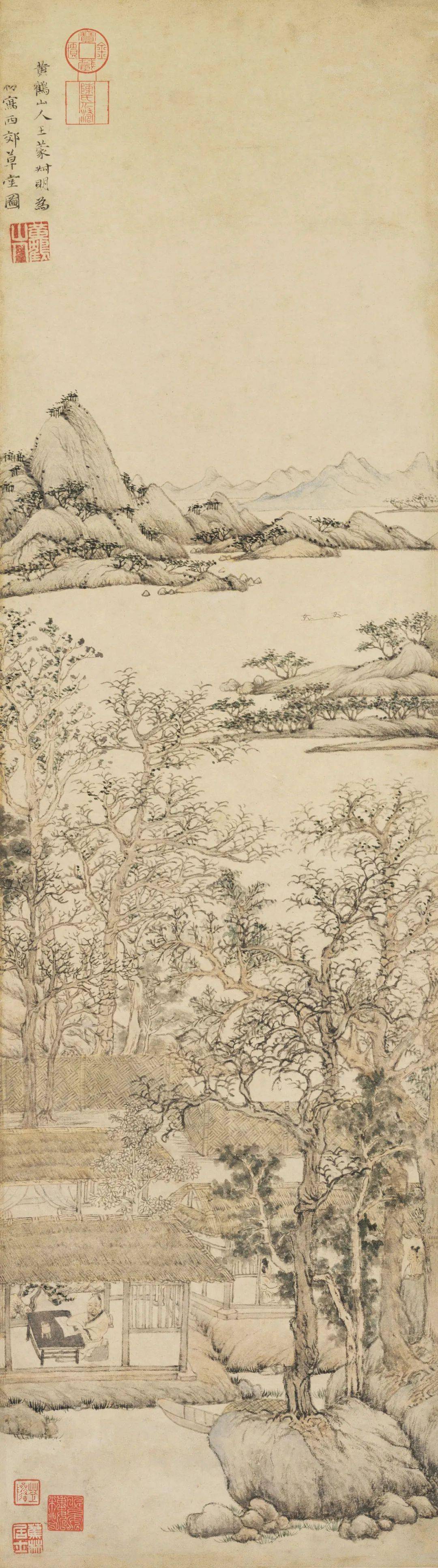 2cm葛稚川移居圖紙本設色 139×58cm關山蕭寺圖絹本設色 161.