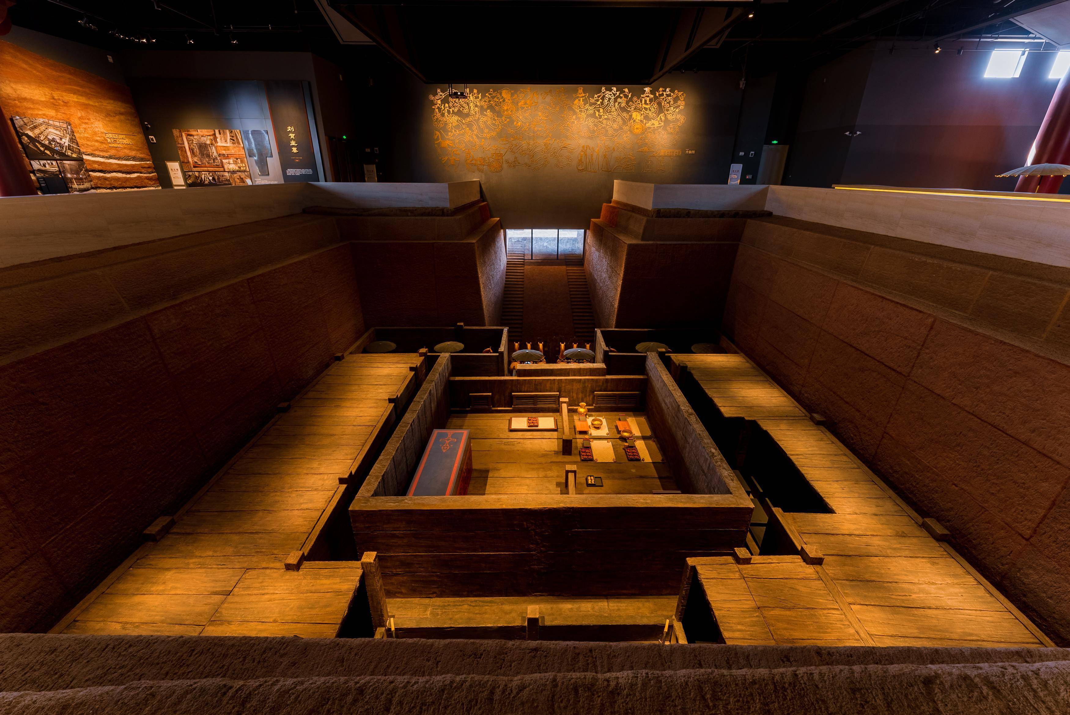 墎墩苑展陈分为墓园规制,考古历程,保护展示,刘贺主墓,外藏车马坑五个